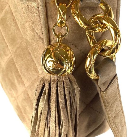 "Chanel Fringe Tassel Camera Bag Quilted Beige Sue - Picture 11 of 11